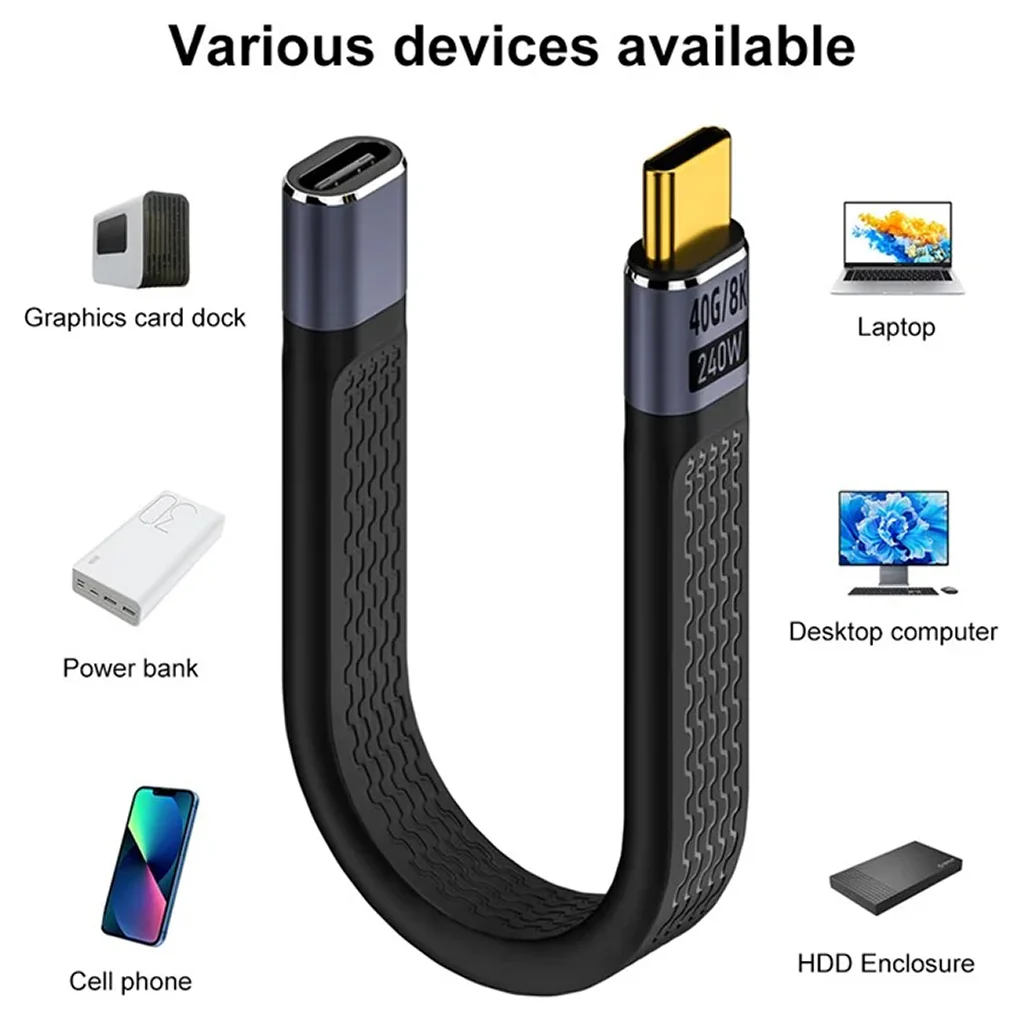 TECPHILE - PD 240W 40Gbps Type-C Male to Type-C Female FPC Cable - Image 8