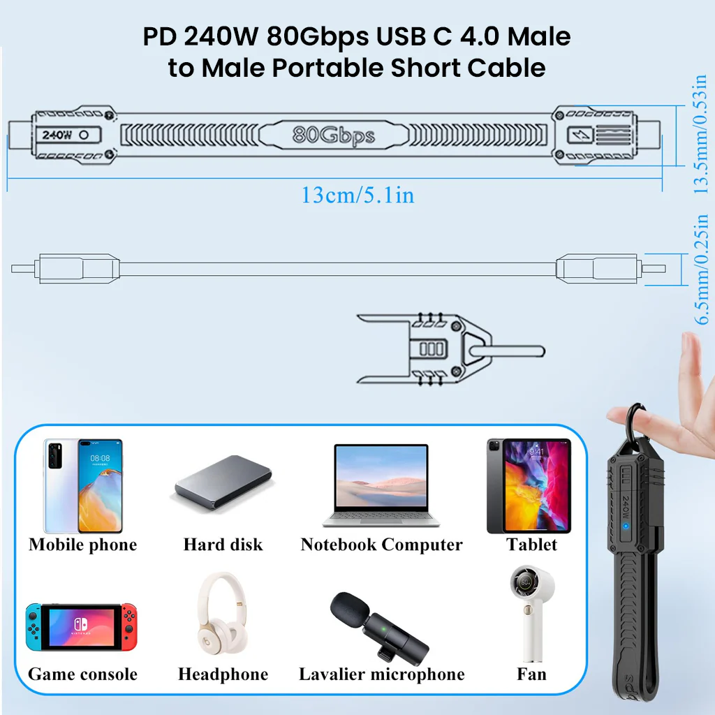 TECPHILE - PD240W 80Gbps Type C Male to Type C Male FPC Cable (13CM) - Image 6