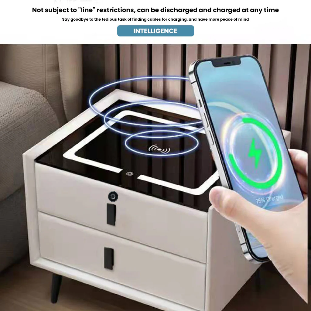 TECPHILE Smart Bedside Table with Wireless Charging, Fingerprint Lock, PIR Sensor - Image 13