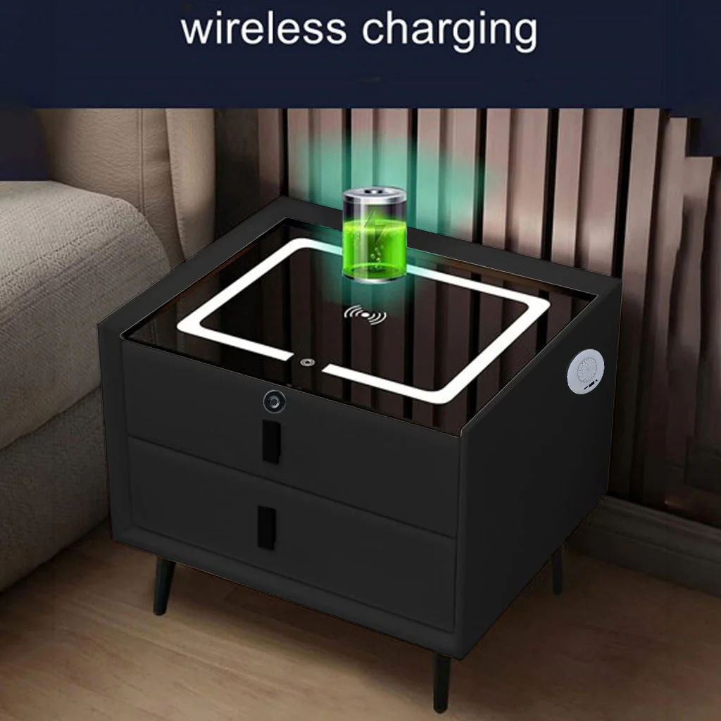 TECPHILE Smart Bedside Table with Wireless Charging, Fingerprint Lock, PIR Sensor - Image 3
