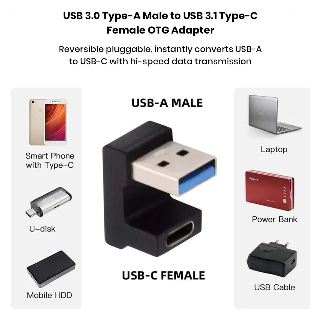 TECPHILE U-Shaped Type-C 3.1 Female to USB-A Male Adapter - Image 2