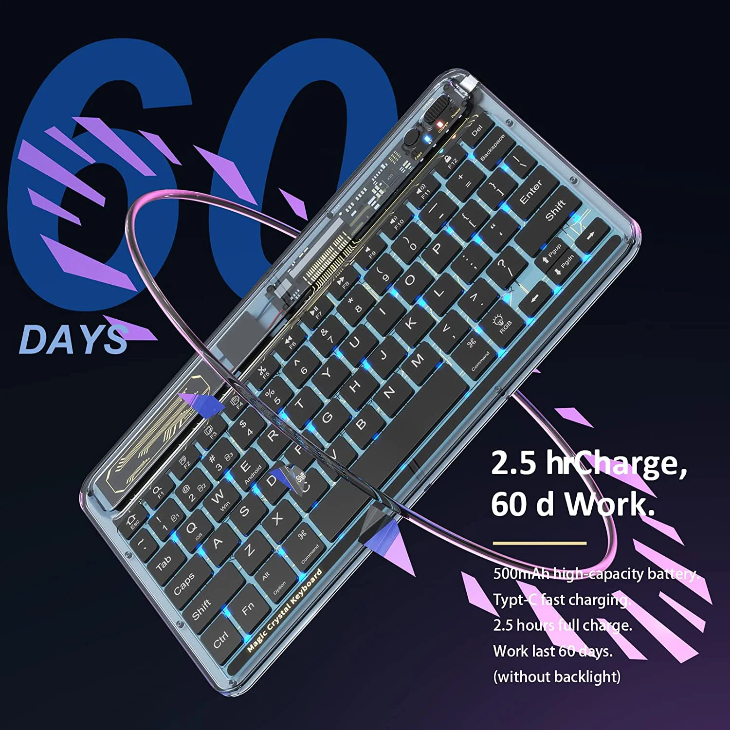 TECPHILE - XK030D Wireless Keyboard with Backlit - Image 4