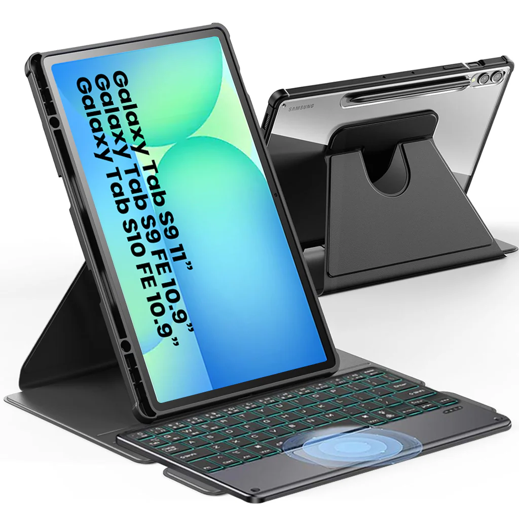 XZT-S9 Keyboard Case for Galaxy Tab S10 FE/S9 FE/S9 with Touchpad & 360° Cover