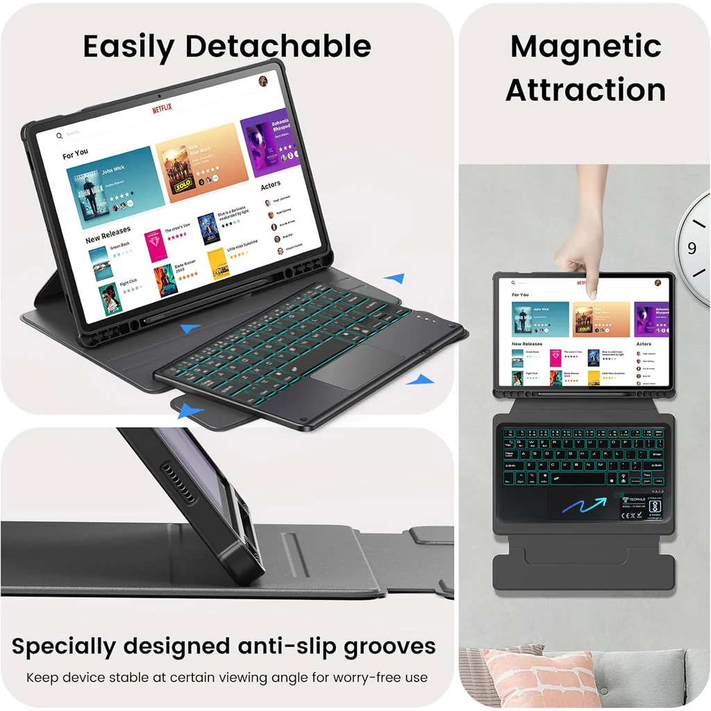 XZT-S9 Keyboard Case for Galaxy Tab S10 FE/S9 FE/S9 with Touchpad & 360° Cover - Image 6