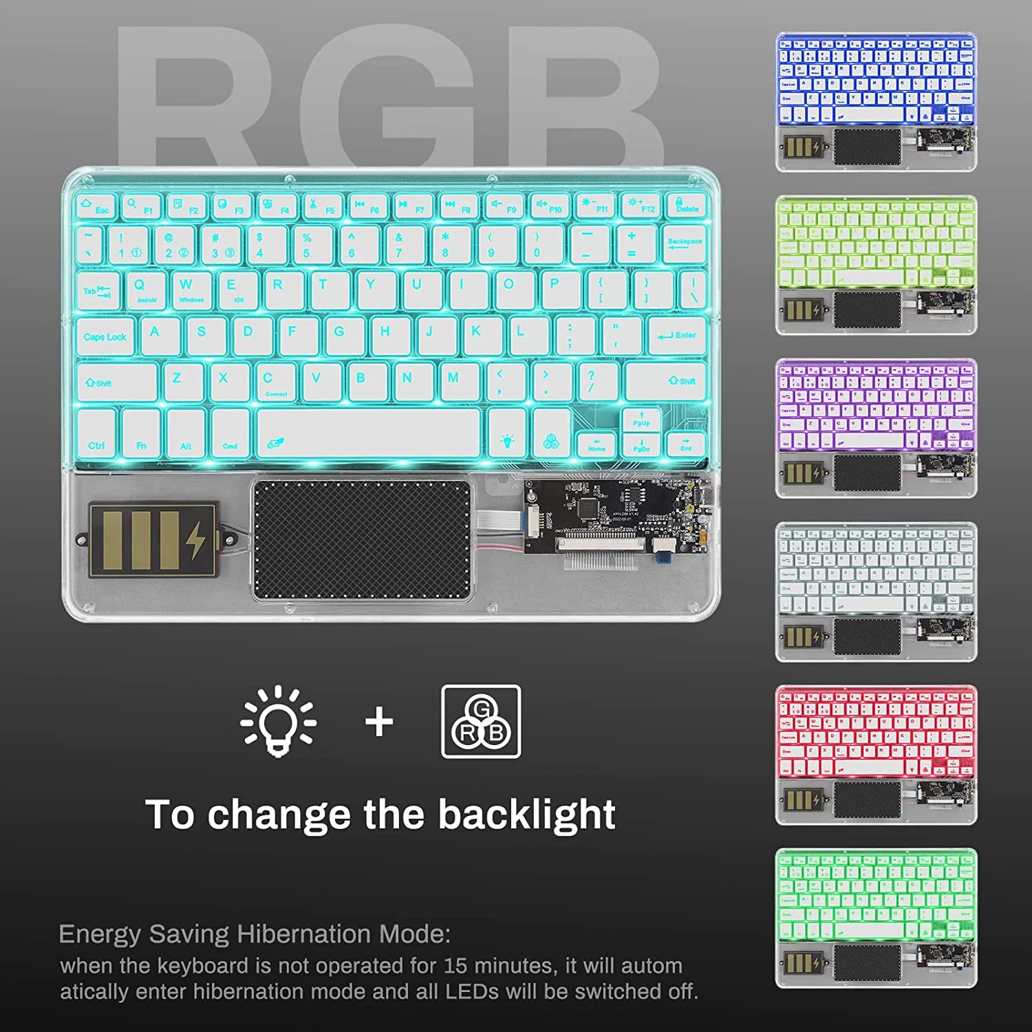 TECPHILE - Z33 Transparent Wireless Keyboard with Touchpad - Image 2