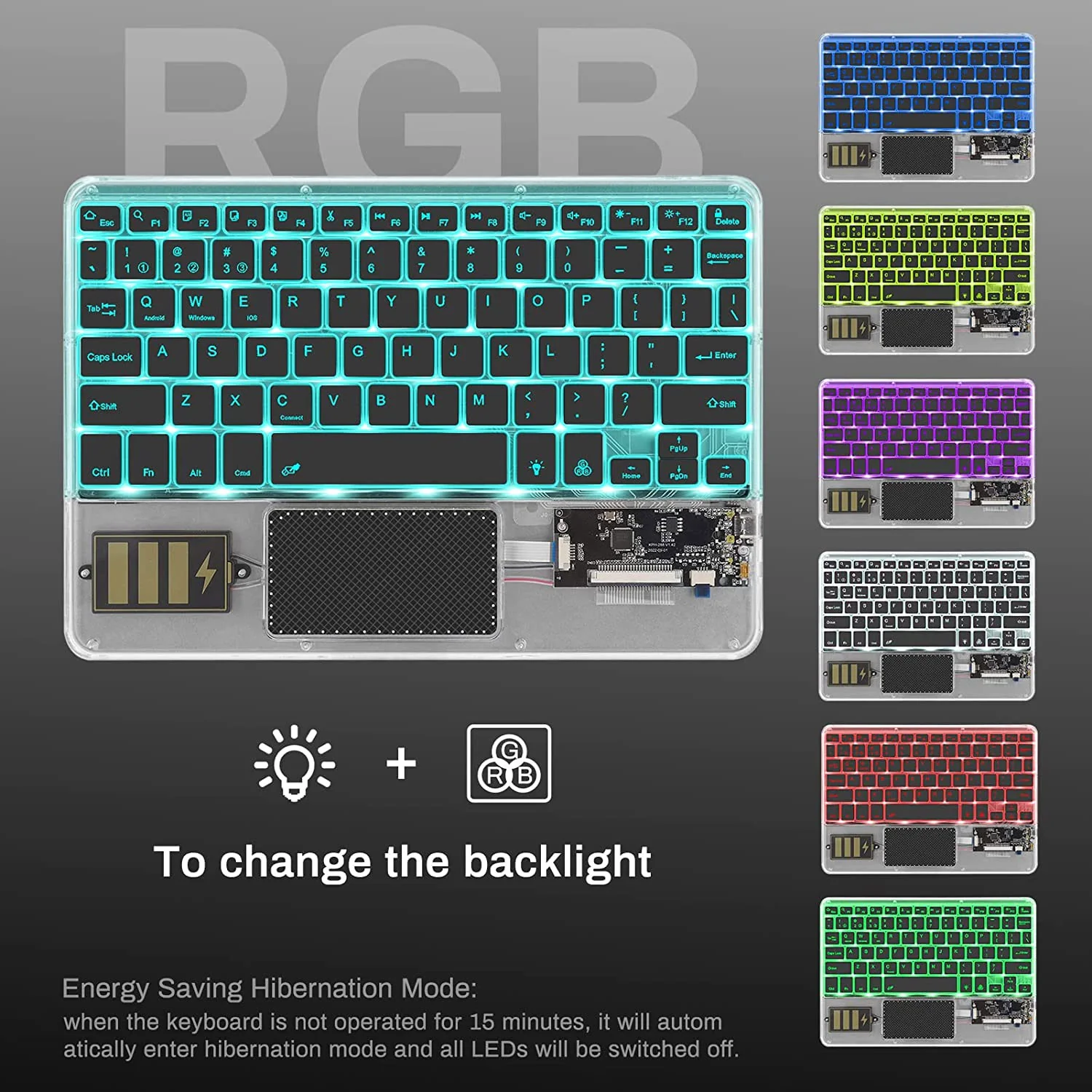 TECPHILE - Z33 Transparent Wireless Keyboard with Touchpad - Image 30