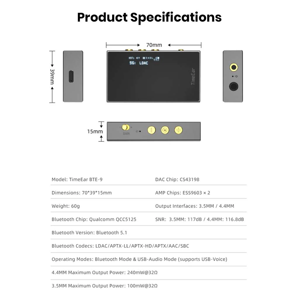 TimeEar- BTE 9 CS43198 DAC + Dual ESS9603 Amp Bluetooth DAC/Amp - Image 12