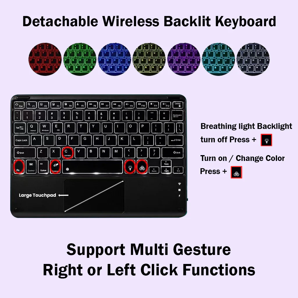 X510T Keyboard Case for Samsung Galaxy Tab S9 / S9 FE / S8 / S7 Cover - Image 3