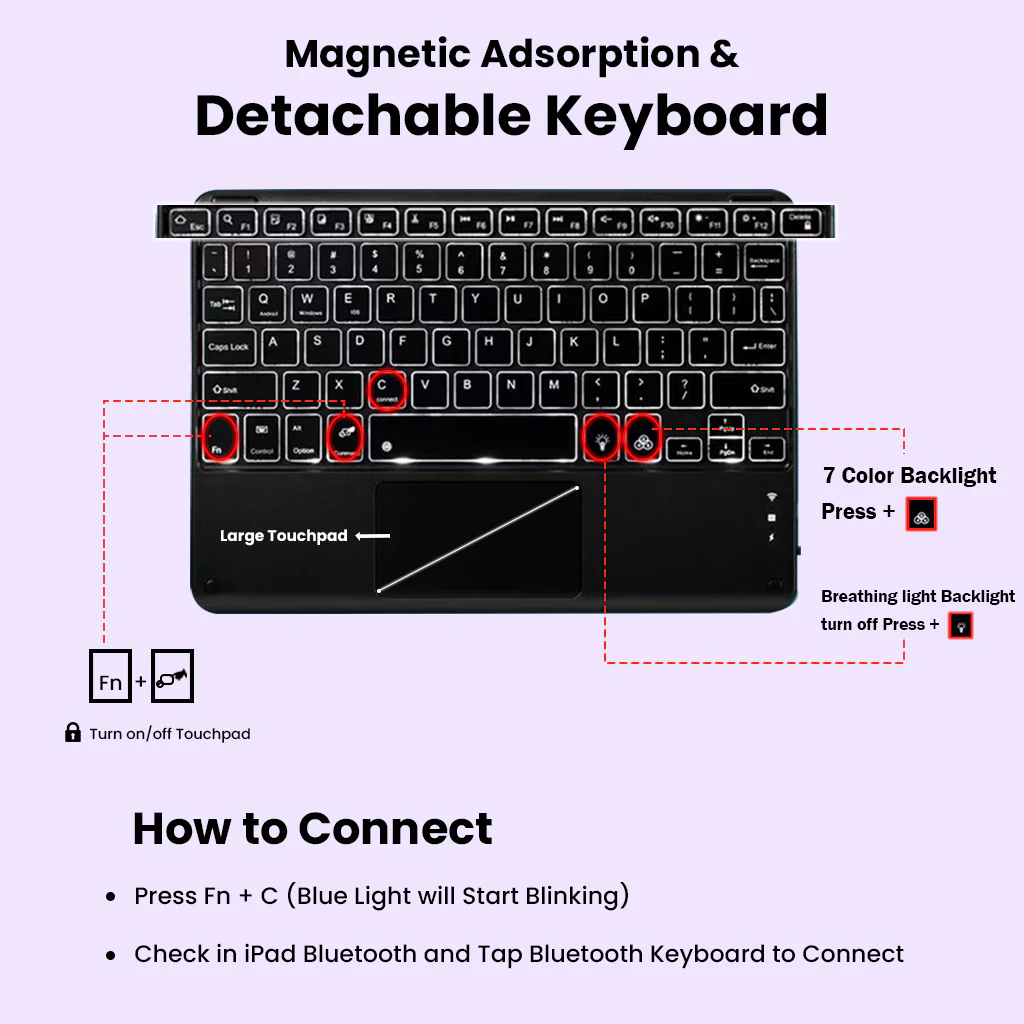 X510T Keyboard Case for Samsung Galaxy Tab S9 / S9 FE / S8 / S7 Cover - Image 4